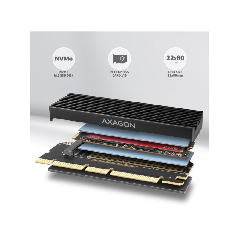 Adapter Axagon PCEM2-XS PCIe x16, M.2 NVMe, chłodnica