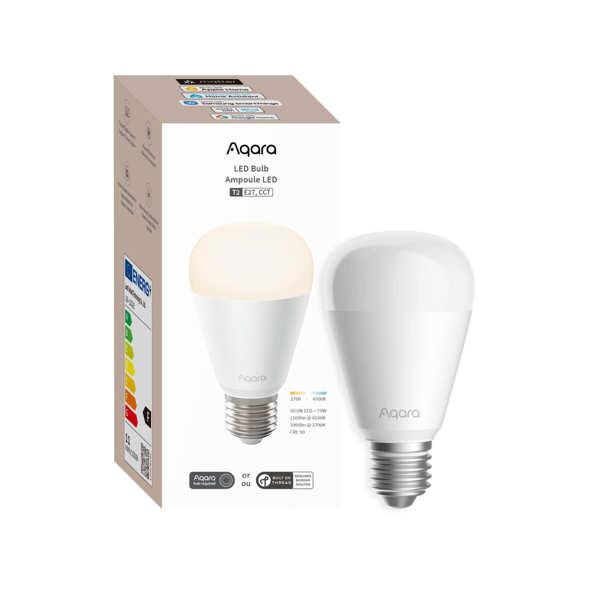Aqara LED Bulb T2 CCT E27 | Żarówka LED | Thread, Zigbee, Bluetooth, 950lm, 10.5W