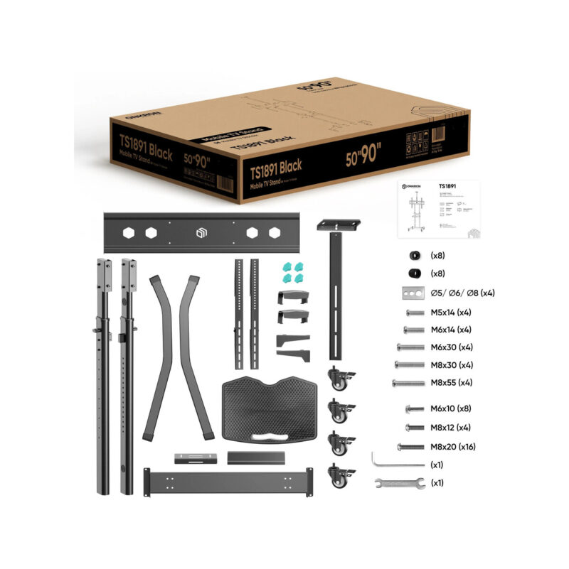 Mobilny stojak do TV 50"-90" do 90 kg ONKRON TS1891 Czarny