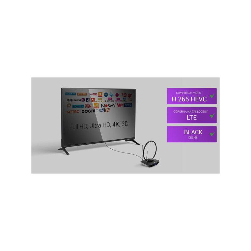 Antena pokojowa DVB-T2 Spacetronik Locus TV zasilacz 45dB