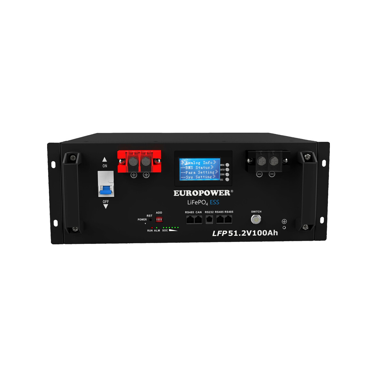 Magazyn energii LiFePO4 EUROPOWER serii LFP 51,2V 100Ah BMS, LCD (Żywotność ~5000 cykli) + STOJAK