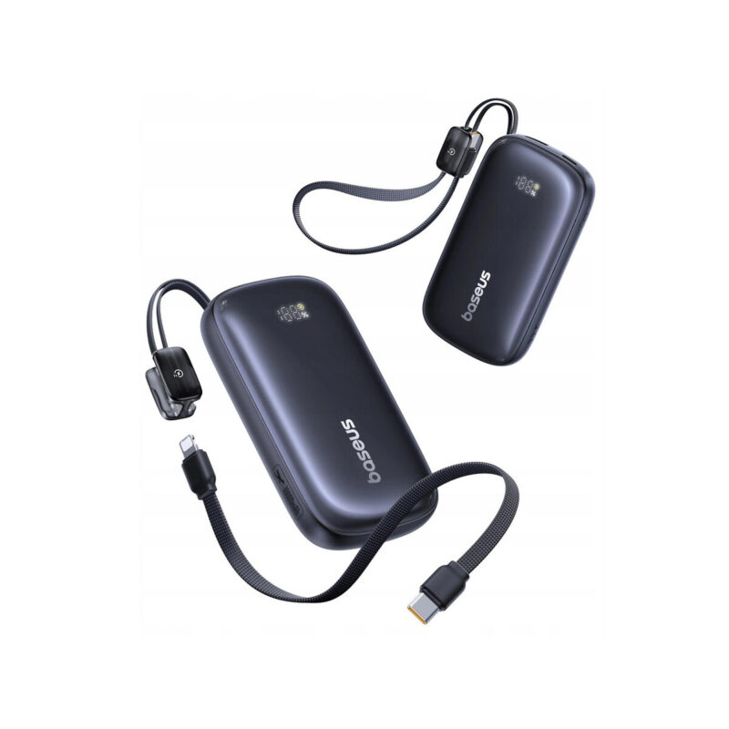 Powerbank Baseus EnerFill FC21 10000 mAh 22,5 W USB-A USB-C czarny z odłączanym kablem Lightning