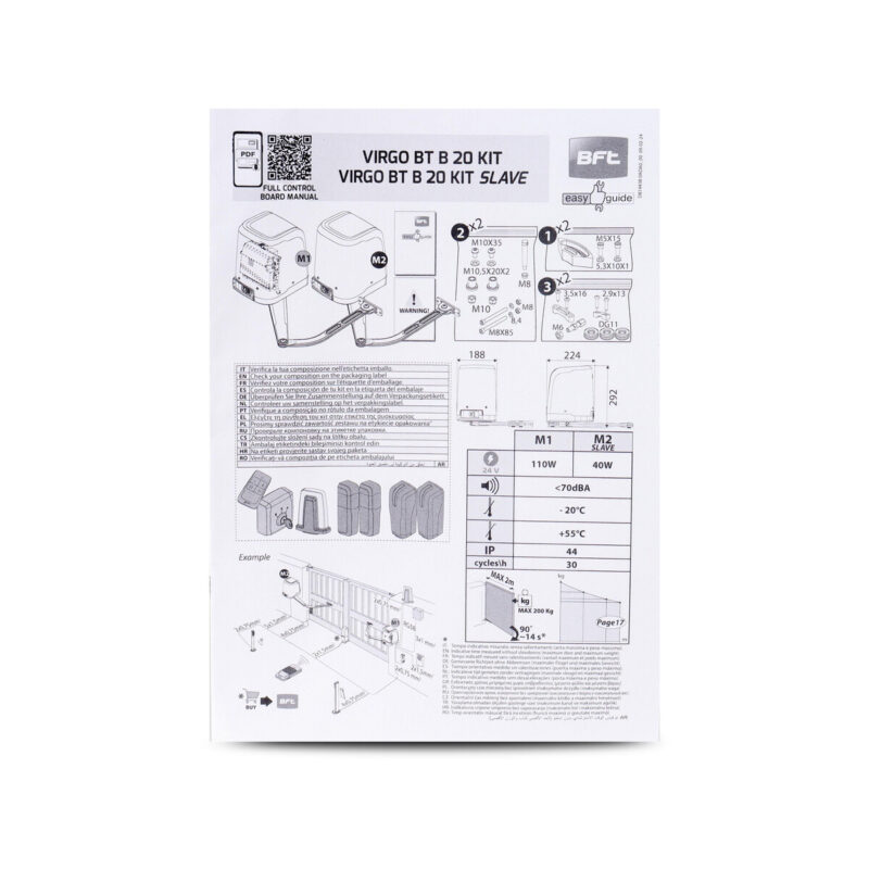 Zestaw BFT VIRGO SMART BT B20 KIT do bram dwuskrzydłowych