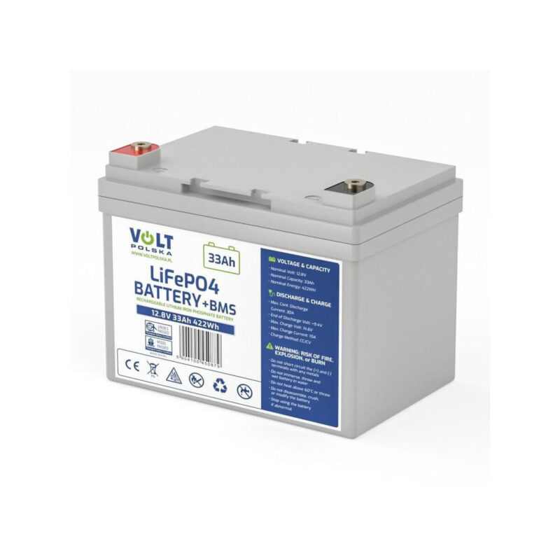 AKUMULATOR VOLT POLSKA LITOWO-ŻELAZOWO-FOSFORANOWY LiFePO4 12V 33Ah 30A