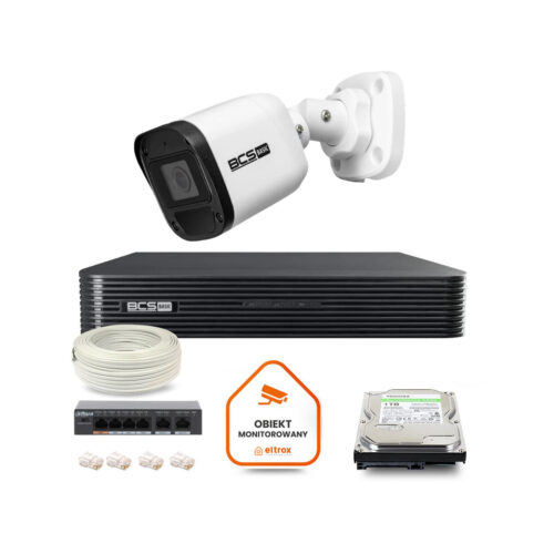 Zestaw monitoringu IP BCS Basic 1x Kamera BCS-B-TIP15FR3(2.0) Rejestrator z dyskiem