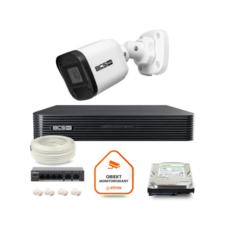 Zestaw monitoringu IP BCS Basic 1x Kamera BCS-B-TIP15FR3(2.0) Rejestrator z dyskiem
