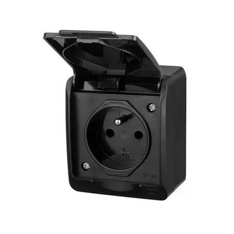 HERMES CZARNY GNIAZDO NT 1X Z/U Z KLAPKĄ 2P+Z IP44 ZACISKI ŚRUBOWE 16A 250V 0321-09