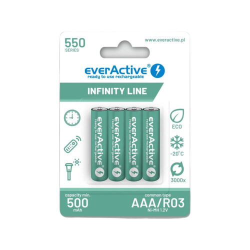 Akumulatorki AAA / R03 Ni-MH everActive 550mAh Infinity Line 3000 cykli (blister 4 szt.)