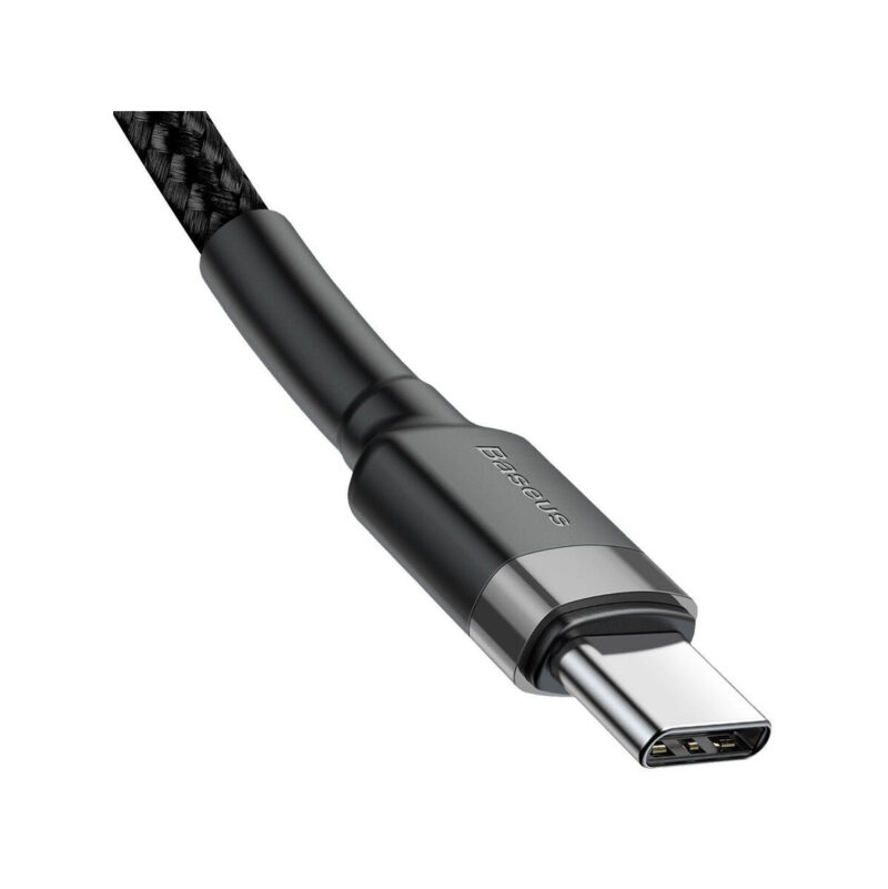 KABEL USB-C / USB-C Baseus Cafule CATKLF-HG1 200cm 60W 3A PD 2.0 QC 3.0 CZARNO-SZARY W OPLOCIE
