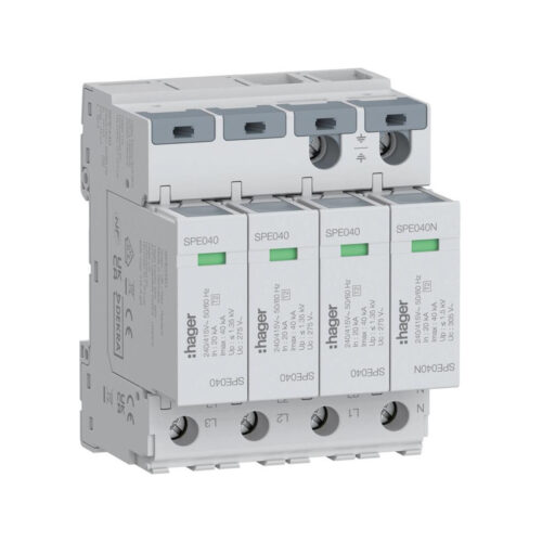 SPD Ogranicznik przepięć T2 4P 3+1 sieć TN-S/TT In=20kA Up≤1,35kV SPE440 Hager