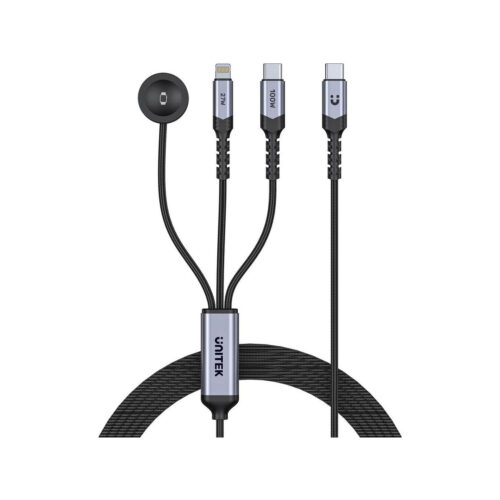 Kabel 3 w 1 Unitek 2.0 USB-C + Lightning + Apple Watch PD 100W 480 Mbps 1,2 m