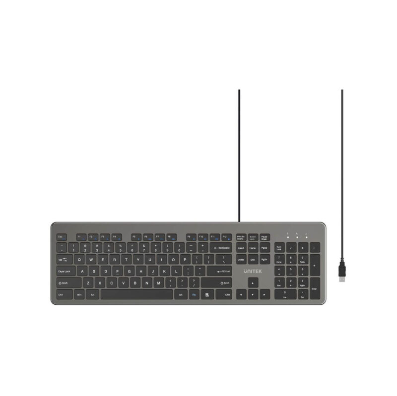 Klawiatura przewodowa Unitek SlimTap USB-A, szara