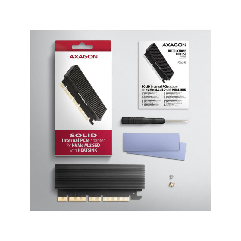 Adapter Axagon PCEM2-XS PCIe x16, M.2 NVMe, chłodnica