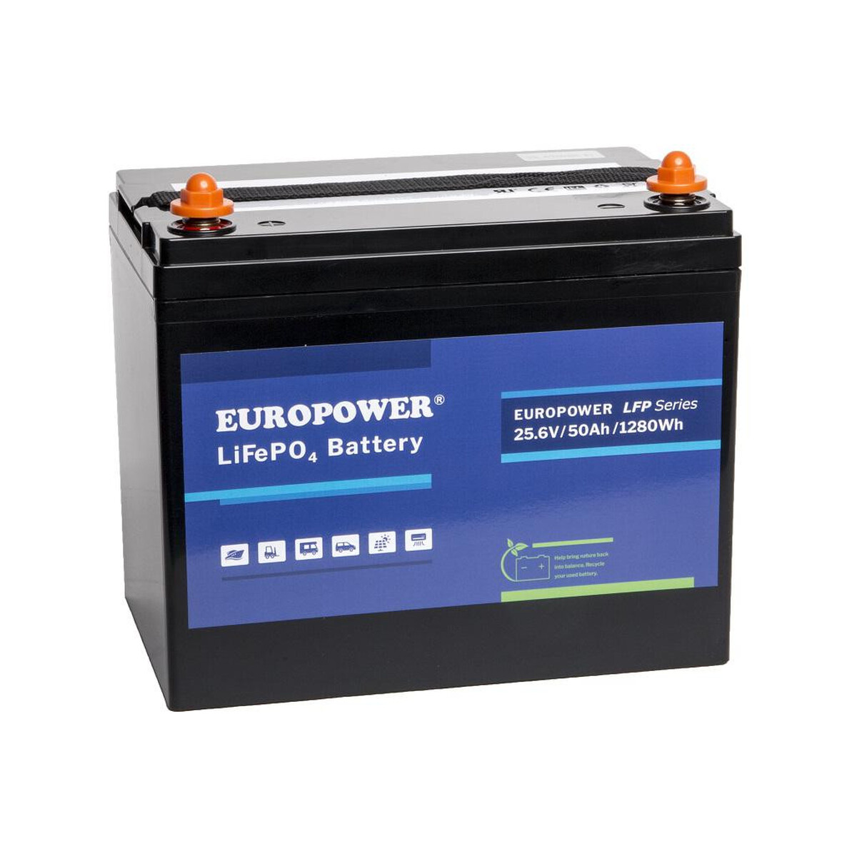 Akumulator LiFePO4 EUROPOWER serii LFP 25,6V 50Ah Bluetooth, mata grzewcza (Żywotność ~4000 cykli)