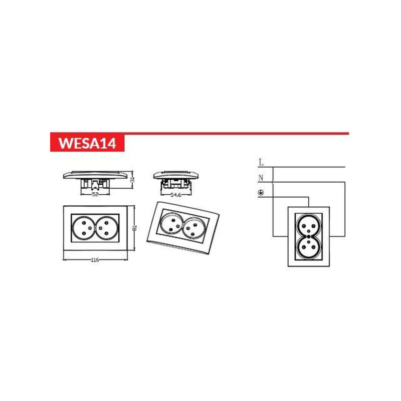 Gniazdo podwójne VCX WESA LC 14 Biały