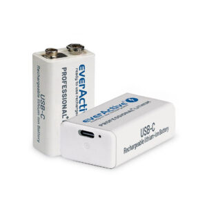 Akumulatorek 6F22 Li-Ion everActive 9V 550mAh z gniazdem USB-C