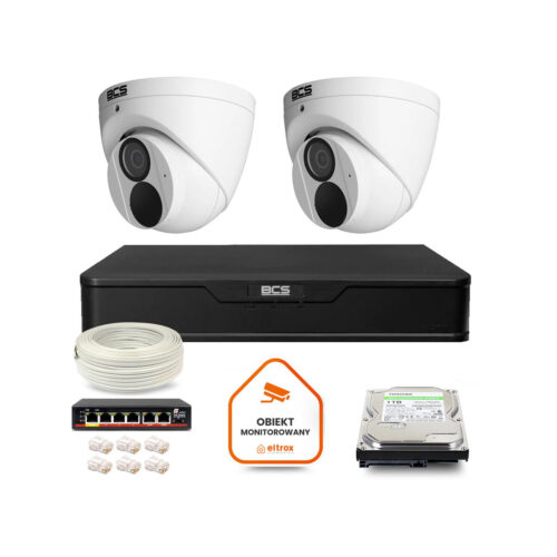 Zestaw monitoringu IP BCS Point 2x Kamera BCS-P-EIP28FWR3-Ai2 Rejestrator z dyskiem