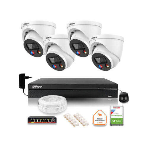 Zestaw monitoringu IP Dahua TIOC 8mpx 4K 4 kamery z alarmem NVR z dyskiem