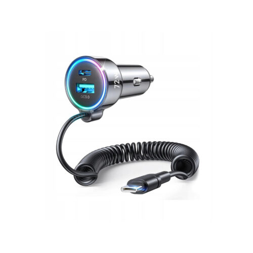 Ładowarka samochodowa 3w1 Joyroom JR-CL07 72W 4.0A PD 3.0 QC 3.0 1x USB-A 1x USB-C z kablem 1.6M
