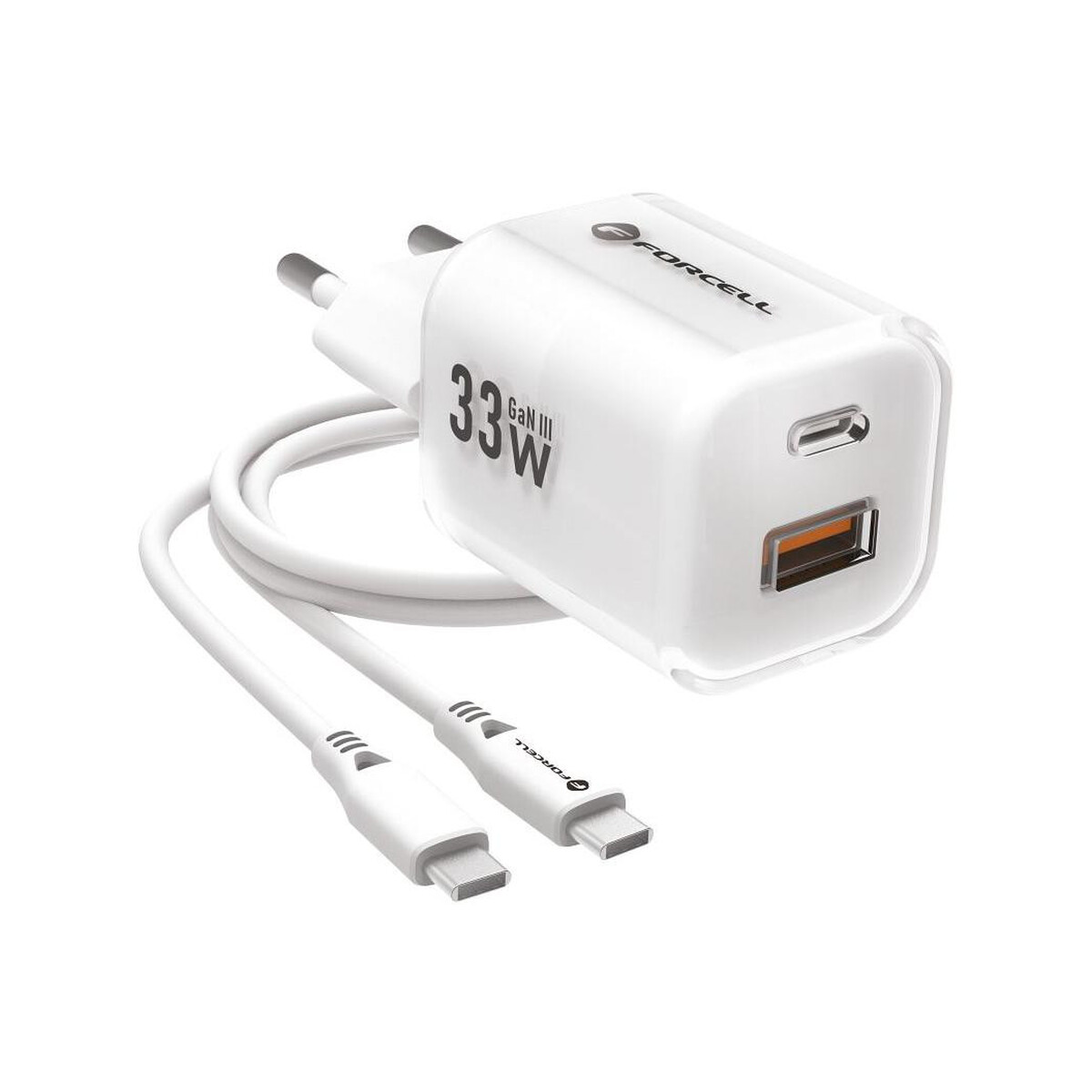 ŁADOWARKA SIECIOWA Forcell F-Energy GaN III VT-41 33 W 1x USB-C 1x USB-A PD 3.0 QC 4.0 BIAŁA