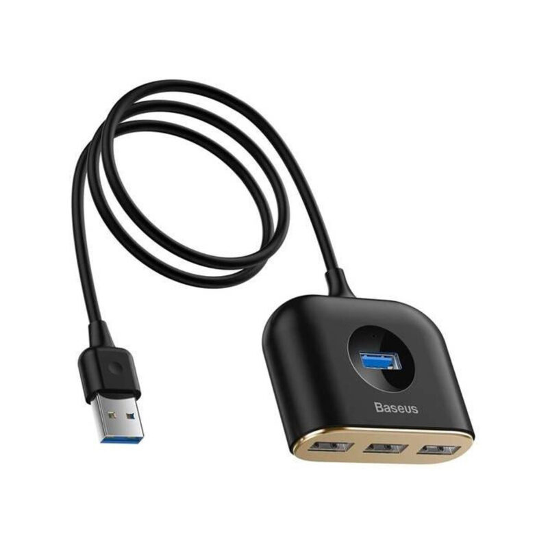 HUB Baseus Square USB-A do 1x USB-A 3.2 Gen 1 / 3x USB 2.0 z kablem 1m - czarny