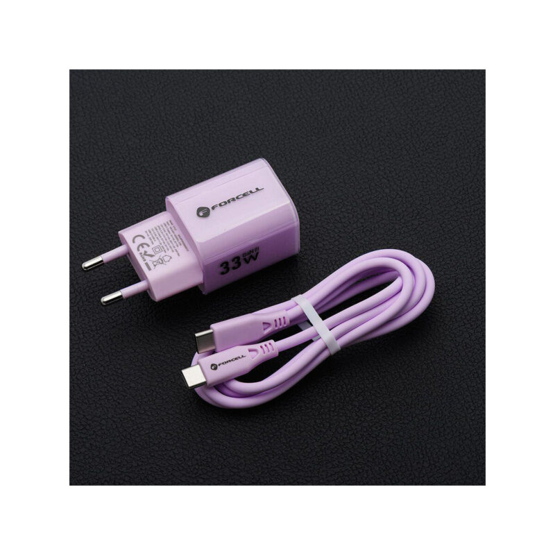 13645479100a460f2872b4e844bc1310_original ŁADOWARKA SIECIOWA Forcell F-Energy GaN III VT-41 33 W 1x USB-C 1x USB-A PD 3.0 QC 4.0 FIOLETOWA