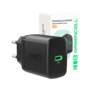 ŁADOWARKA SIECIOWA Greencell PowerSource Solo30 30W 1xUSB-C PD 3.0 QC 4.0+ czarna