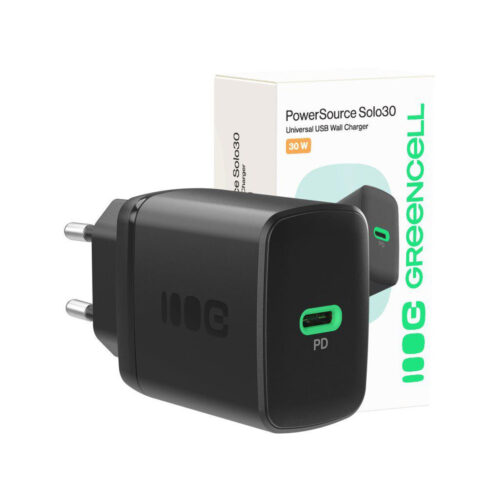 ŁADOWARKA SIECIOWA Greencell PowerSource Solo30 30W 1xUSB-C PD 3.0 QC 4.0+ czarna