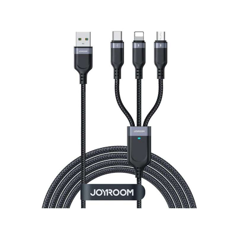 Kabel 3w1 USB-A / USB-C micro-USB Lightning Joyroom S-1T3018A18 30cm 3.5A w oplocie czarny