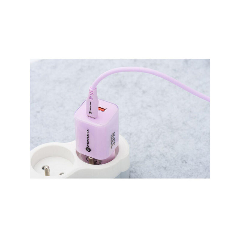 17bd6c32c1236363a8e5fb15e43f4e60_original ŁADOWARKA SIECIOWA Forcell F-Energy GaN III VT-41 33 W 1x USB-C 1x USB-A PD 3.0 QC 4.0 FIOLETOWA