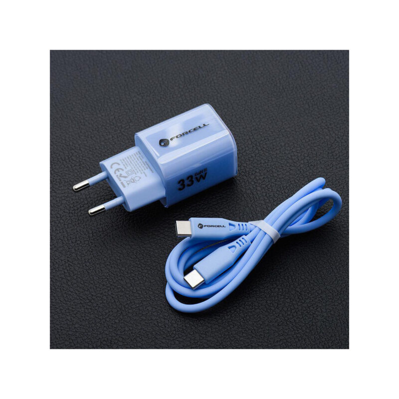 19dc54a0f72712ece7bec8b5d472d61f_original ŁADOWARKA SIECIOWA Forcell F-Energy GaN III VT-41 33 W 1x USB-C 1x USB-A PD 3.0 QC 4.0 NIEBIESKA