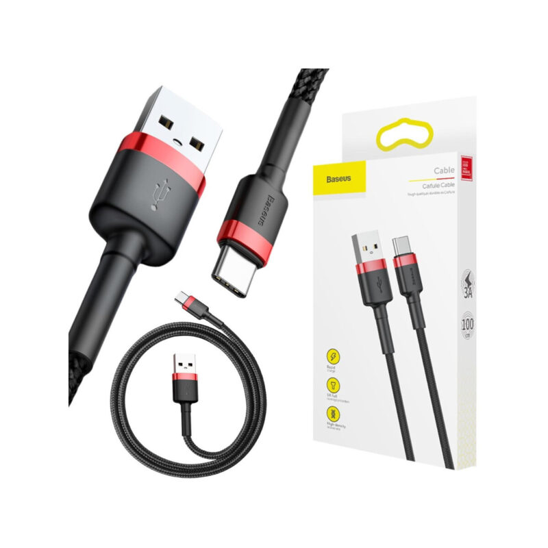 KABEL USB-A / USB-C Baseus Cafule CATKLF-B91 100cm 3A QC 3.0 CZARNO-CZERWONY W OPLOCIE