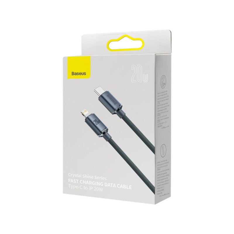 KABEL USB-C / Lightning iPhone Baseus Crystal CAJY000301 2m 20W PD QC CZARNY W OPLOCIE PREMIUM