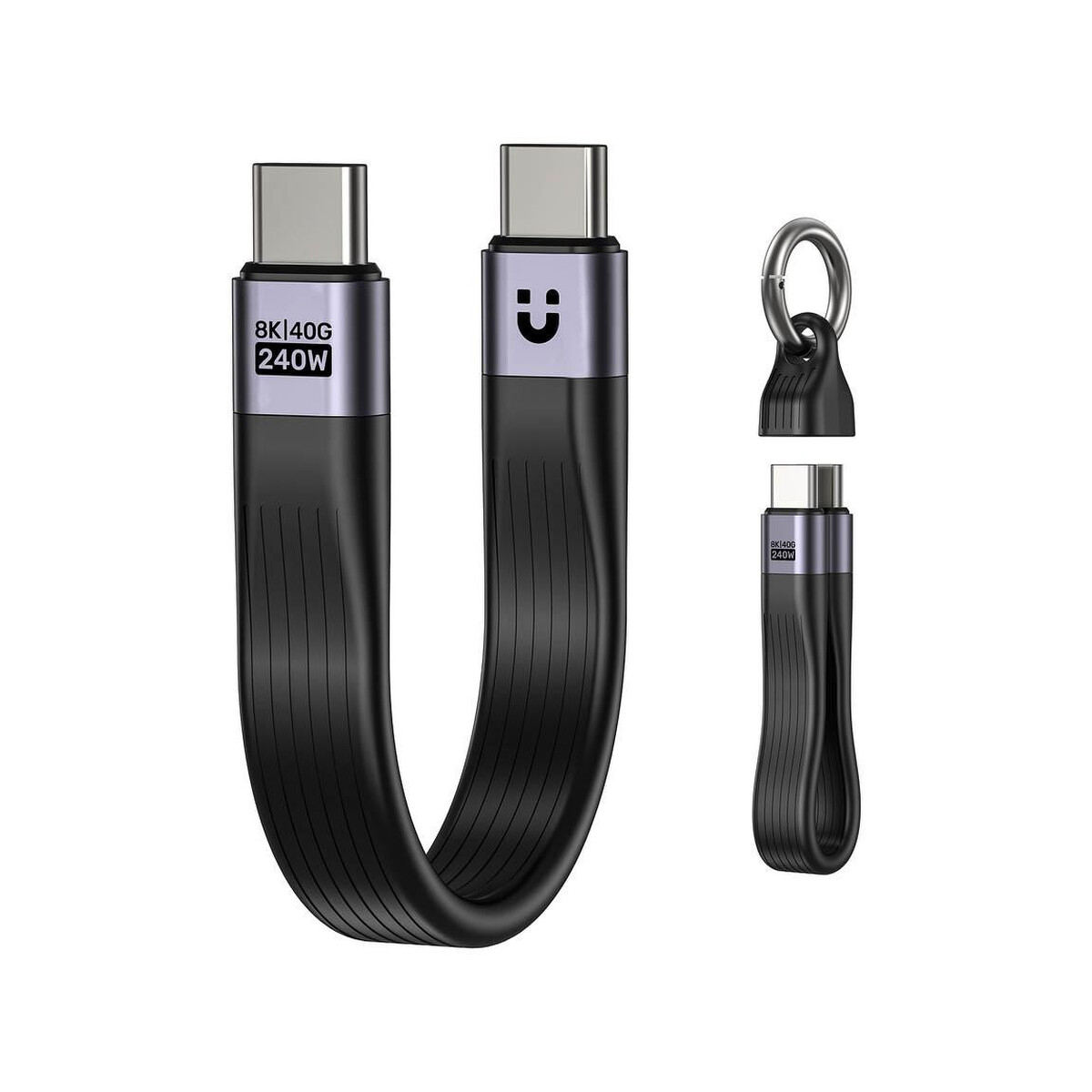 Unitek Kabel USB-C w formie breloka | USB4 | 40 Gb/s | 240W PD 8K | 13 cm, czarny