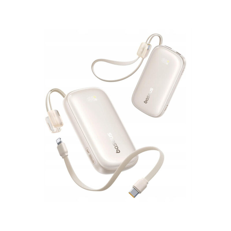 Powerbank Baseus EnerFill FC21 10000 mAh 22,5 W USB-A USB-C beżowy z odłączanym kablem Lightning