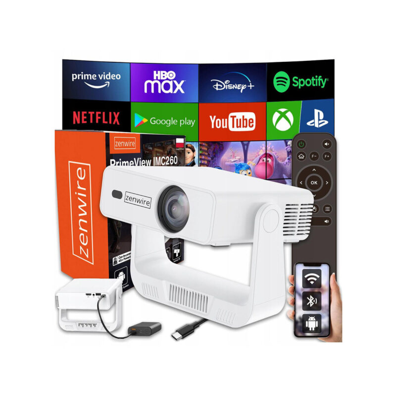 Mini Projektor Przenośny Rzutnik Android 14 WiFi 360 Full HD 4K do Telefonu Zenwire IMC260