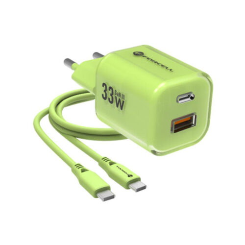 2049286407dd026d156ae2271dbf2072_original ŁADOWARKA SIECIOWA Forcell F-Energy GaN III VT-41 33 W 1x USB-C 1x USB-A PD 3.0 QC 4.0 ZIELONA