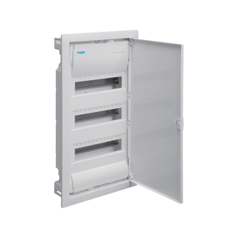 Rozdzielnica podtynkowa z drzwiami metalowymi, 3 rzędy, 36 modułów, IP30, HAGER Volta VU36NE