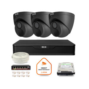 Zestaw monitoringu IP BCS Point 3x Kamera BCS-P-EIP28FWR3-Ai2-G Rejestrator z dyskiem