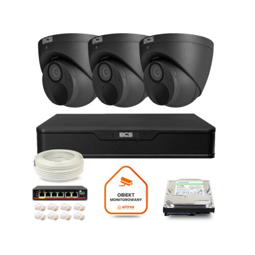 Zestaw monitoringu IP BCS Point 3x Kamera BCS-P-EIP28FWR3-Ai2-G Rejestrator z dyskiem
