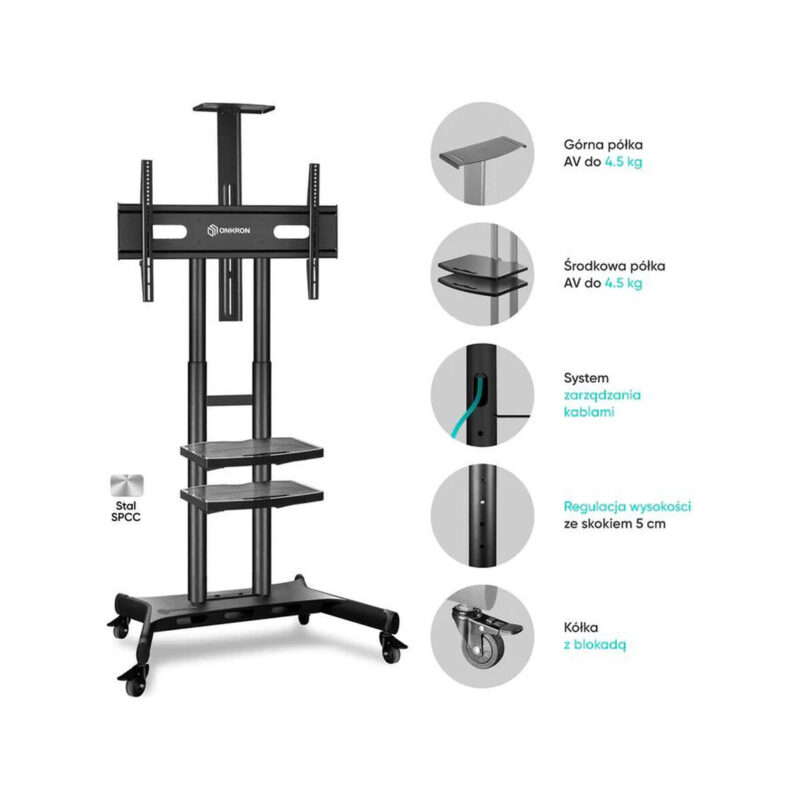 Mobilny stojak do TV 50"-86" do 90 kg ONKRON TS1881 Czarny