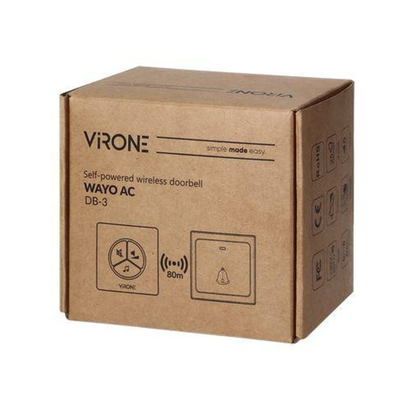 Dzwonek bezprzewodowy VIRONE DB-3 bezbateryjny przycisk,learning system,80m