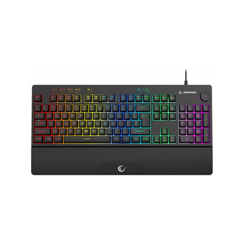 25fc694f7ba9d44663808fd737ff5ba2_original Klawiatura przewodowa Rampage Simula RGB Makro czarna z podstawką