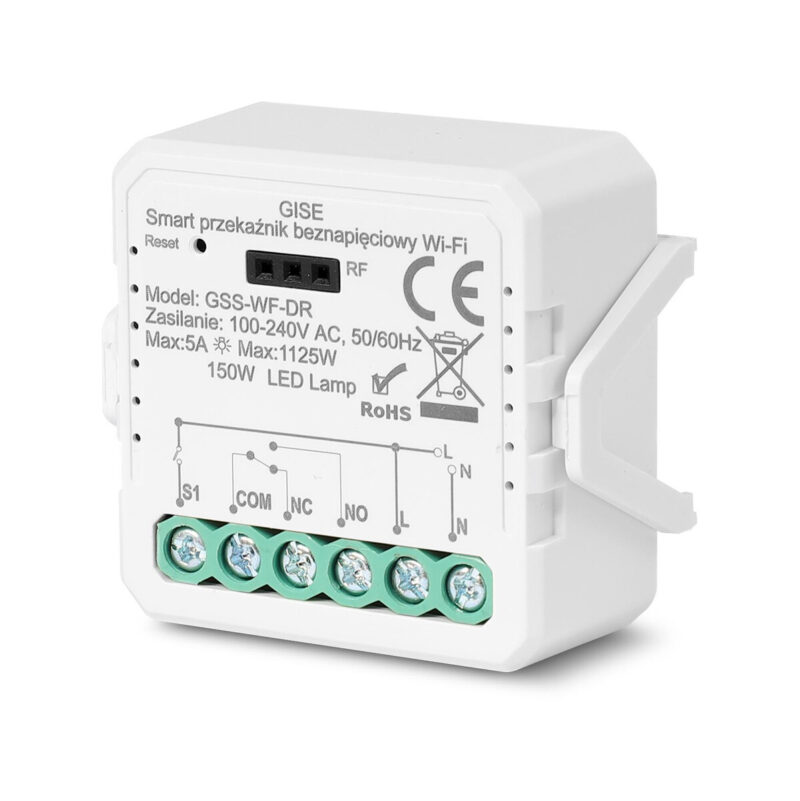 GISE Smart Pojedynczy moduł przekaźnikowy bezpotencjałowy WiFi | Tuya | GSS-WF-DR