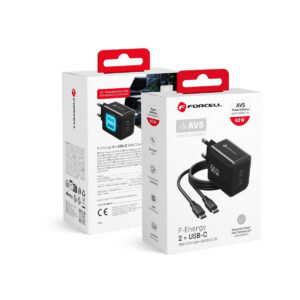 Ładowarka sieciowa Forcell F-Energy GaN III VT-60 60W PD QC 4.0+ 2x USB-C czarna + kabel USB-C