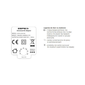 ZASILACZ WTYCZKOWY 3-12V 2A 1m. 3V 4,5V 5V 6V 7,5V 9V 12VDC REGULOWANY ESPE