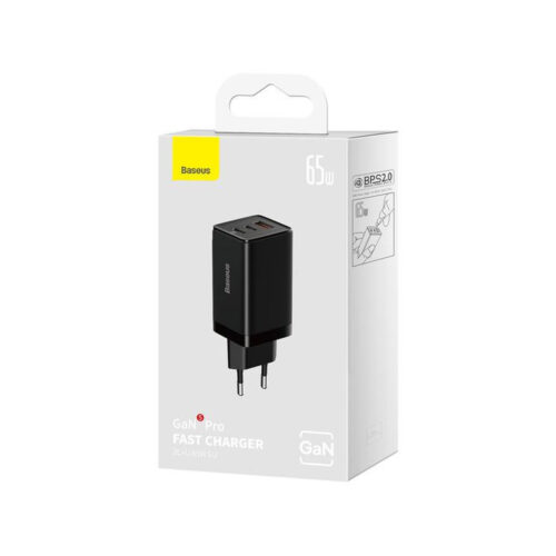 Ładowarka sieciowa Baseus GaN 5 Pro CCGP120201 65W 1x USB-A 2x USB-C PD 3.0 QC 4.0 + kabel USB-C