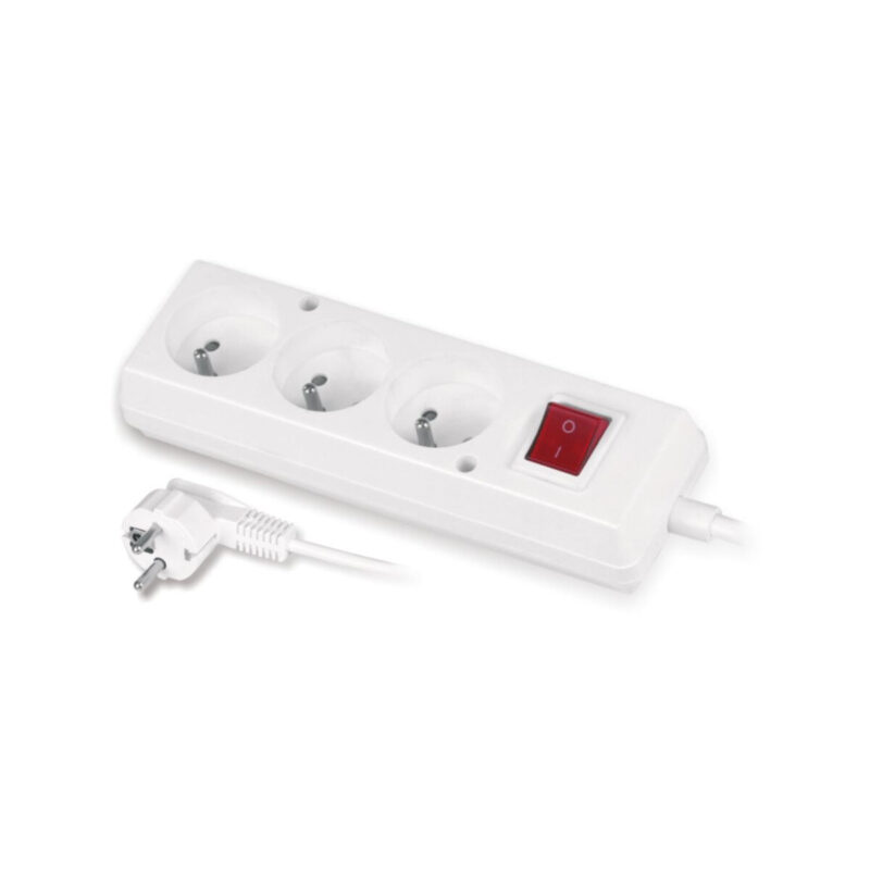Przedłużacz z trzykrotnym gniazdem z wyłącznikiem 3x2p+Z 10A 5m biały