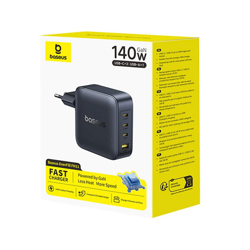 Ładowarka sieciowa Baseus EnerFill FH11 GaN 140 W 3x USB-C 1x USB-A PD 3.0 QC 4.0+ + kabel