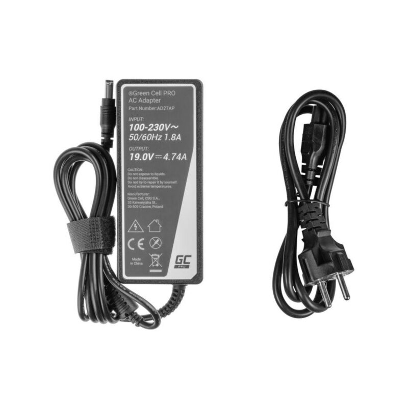 ZASILACZ ŁADOWARKA DO LAPTOPA ASUS TOSHIBA Green Cell PRO AD27AP 19V 4,74A 90W 5,5mm/2,5mm
